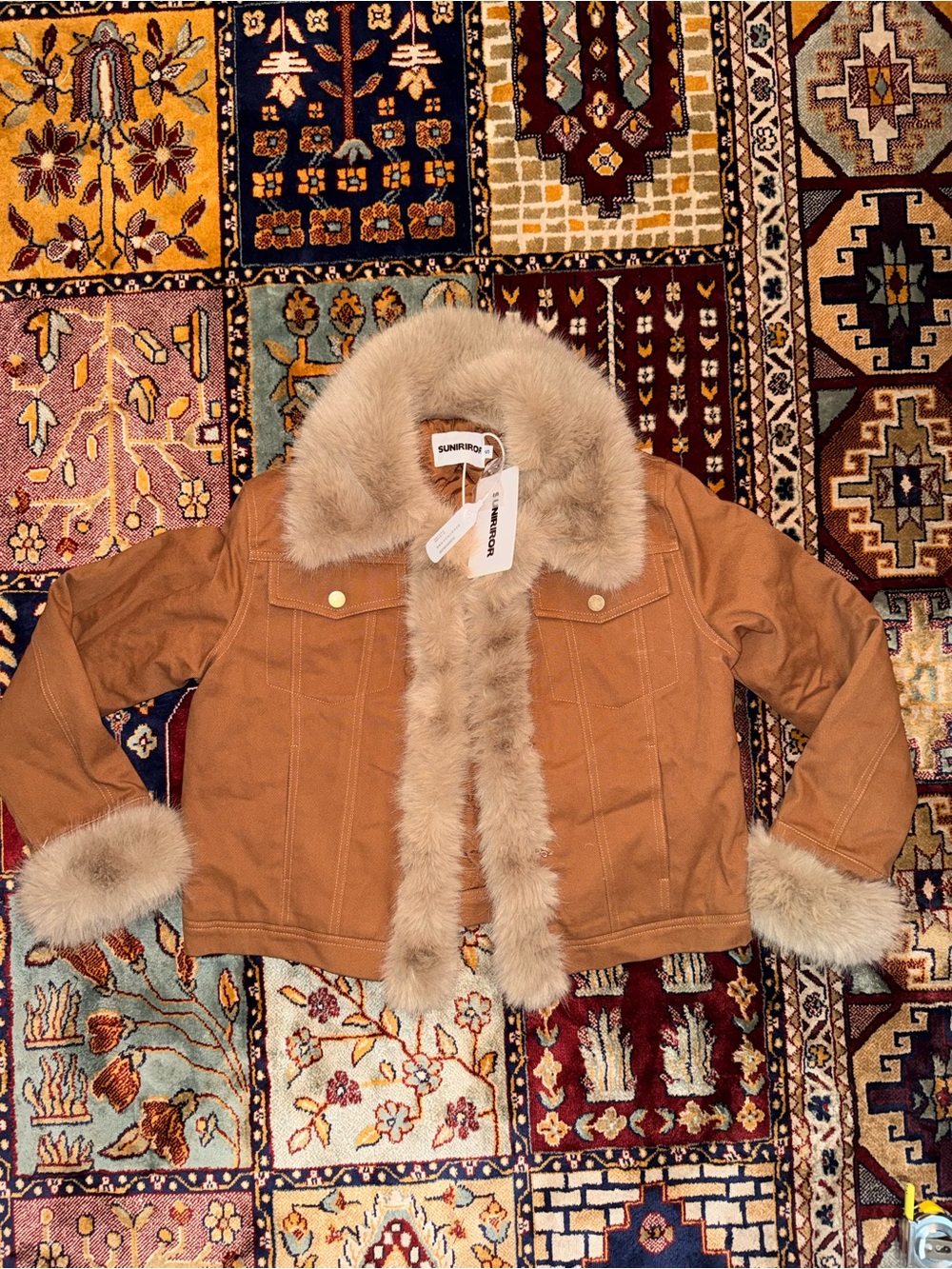 Caramel Jean Jacket with Faux-Fur Trim